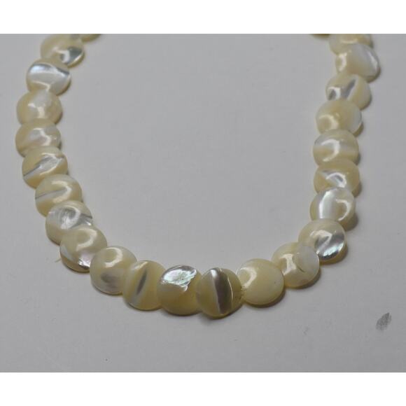 Antique Art Deco Mother Of Pearl Shell Coin Beads Single Strand Choker Necklace - Picture 5 of 12